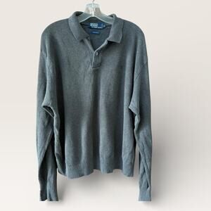 Ralph Lauren Cotton Long Sleeve Textured Polo Gray Mens XL Preppy Casual